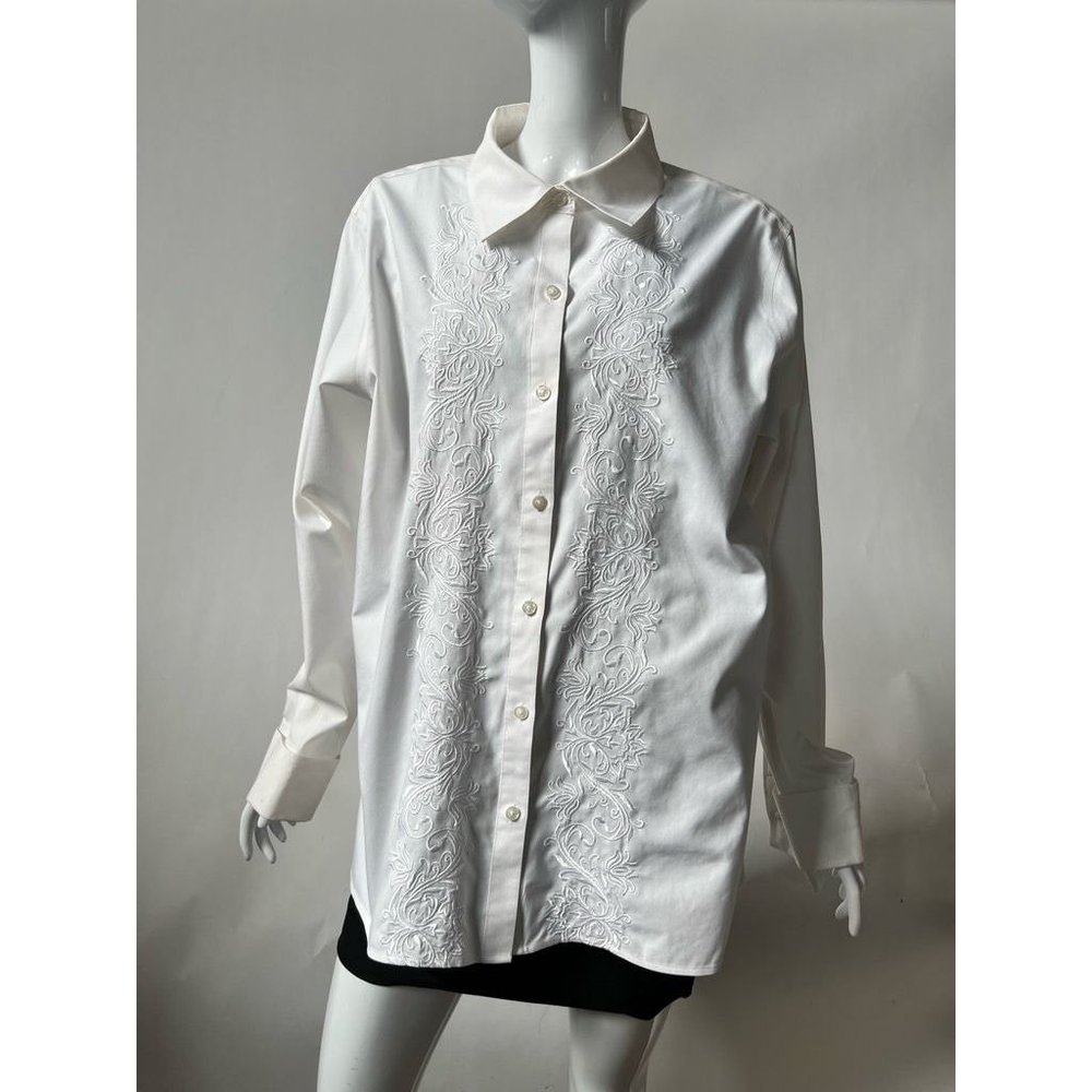 Gold Label Investments Womens Button Up Shirt White Embroidered Cotton Plus 16W